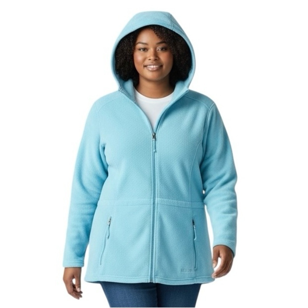 LL Bean XL Baby Blue Fleece Hoodie Jacket Longline Cozy Zip Up Casual Outdoor